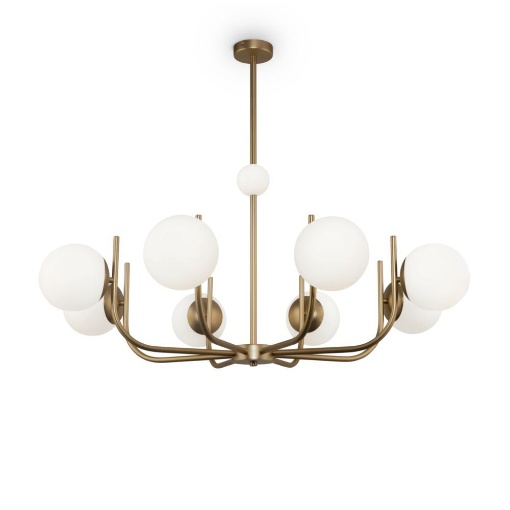 Immagine di Lampadario Salone Rendez-Vous Ottone 8 Sfere Vetro Bianco Maytoni