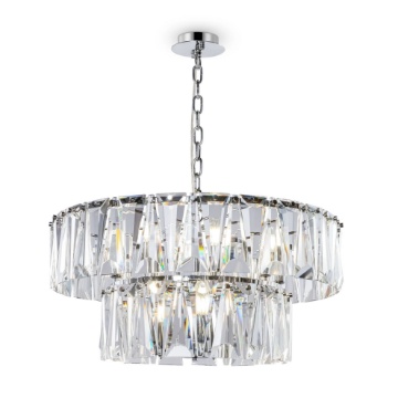 Immagine di Lampadario Cromo 12 Luci Lastre Vetro Puntes per Salone Maytoni
