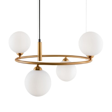 Immagine di Sospensione Ottone Moderna Ring Anello 4 Sfere Vetro Bianco Maytoni