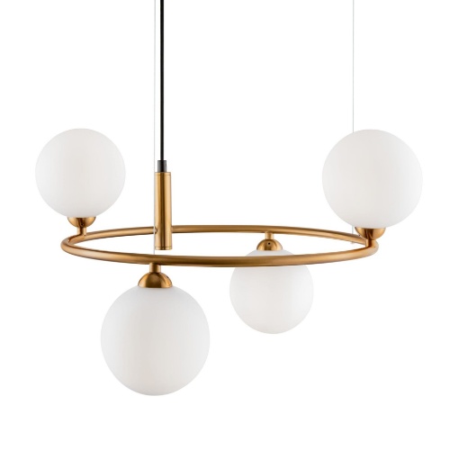 Immagine di Sospensione Ottone Moderna Ring Anello 4 Sfere Vetro Bianco Maytoni