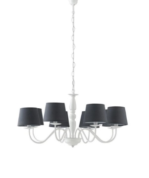 Immagine di Lampadario Shabby In Metallo Bianco 8 Paralumi Tessuto Grigio Favola Fan Europe