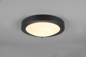 Immagine di Plafoniera Bagno Condus Nero Paralume Vetro Bianco IP44 Trio Lighting