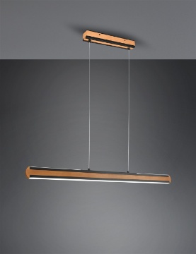 Immagine di Lampadario Lineare Ufficio Doppia Emissione Led Deacon Legno Trio Lighting