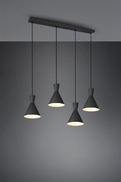 Immagine di Sospensione Lineare Per Tavolo Coni Metallo Nero 4xE27 Enzo Trio Lighting