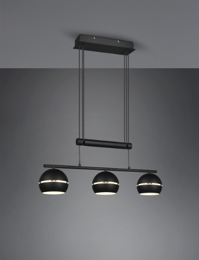 Immagine di Lampadario Nero Barra Bilanciere Fletcher 3 Sfere Trio Lighting