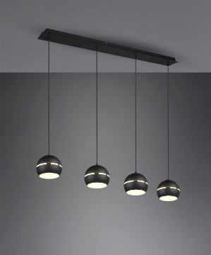 Immagine di Sospensione Lineare Fletcher 4 Sfere Nero Trio Lighting