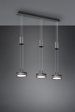 Immagine di Sospensione Penisola 3 Dischi Led Switch Dimmer Franklin Antracite Moderno Trio Lighting