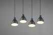 Immagine di Sospensione Piastra Legno Naturale 4 Paralumi Conici Neri Henley Trio Lighting