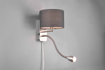 Immagine di Applique Hotel Nichel Paralume Grigio e Spot Lettura Orientabile Trio Lighting