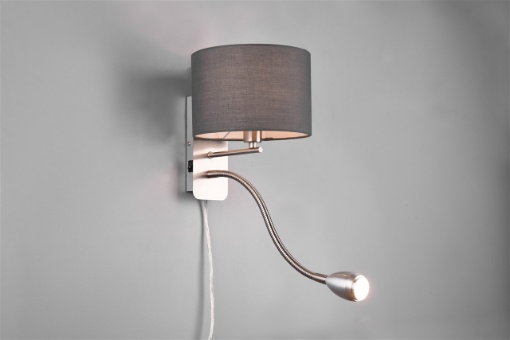 Immagine di Applique Hotel Nichel Paralume Grigio e Spot Lettura Orientabile Trio Lighting