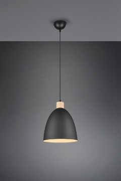 Immagine di Sospensione Cucina Jagger Cupola Metallo Nero Inserto Legno Trio Lighting