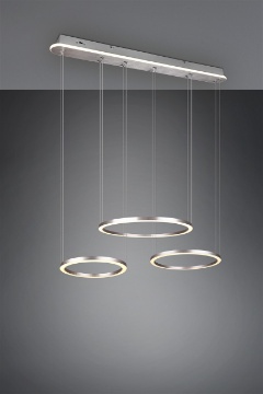 Immagine di Lampadario Design 3 Anelli Sospesi Led Switch Dimmer Cambio Colore Morrison Nichel Trio Lighting