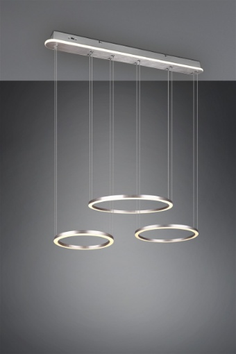 Immagine di Lampadario Design 3 Anelli Sospesi Led Switch Dimmer Cambio Colore Morrison Nichel Trio Lighting
