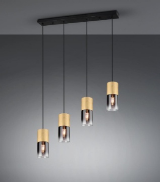 Immagine di Sospensione Isola 4 Cilindri Ottone con Vetro Fumé Robin Trio Lighting