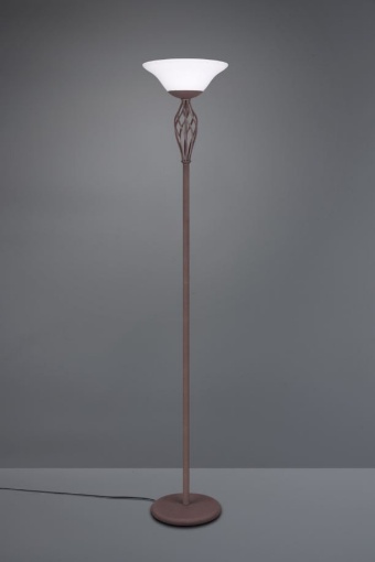 Immagine di Piantana Rustica Ruggine Paralume Coppa Vetro Opale Trio Lighting