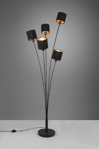 Immagine di Piantana Salotto Tommy 5 Paralumi Tessuto Nero Oro H163 cm Trio Lighting