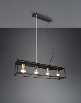 Immagine di Sospensione Rettangolare 4 Lampadine a Vista Cornice Metallo Nero Vito Trio Lighting