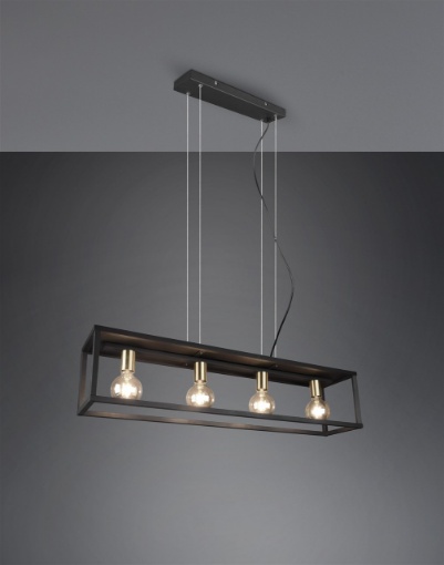 Immagine di Sospensione Rettangolare 4 Lampadine a Vista Cornice Metallo Nero Vito Trio Lighting