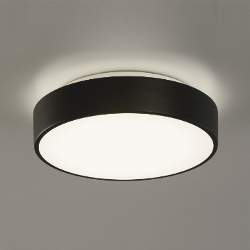 Immagine di Plafoniera Rotonda Nera Per Bagno Vetro Bianco 32cm Dins 2xE27 IP44 ACB