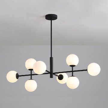 Immagine di Lampadario Doris Nero Con 8 Sfere Bianche ACB