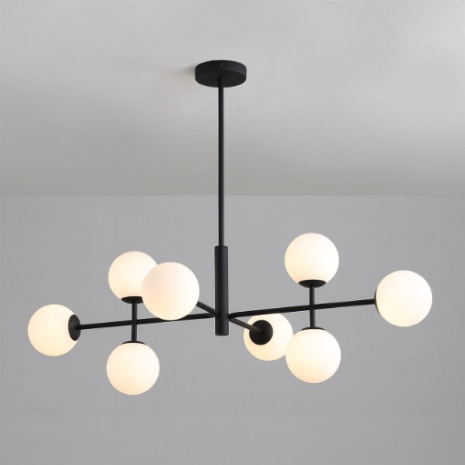 Immagine di Lampadario Doris Nero Con 8 Sfere Bianche ACB