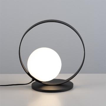 Immagine di Lampada Da Comodino Anello Nero Con Sfera Bianca Led 5w CCT Halo ACB