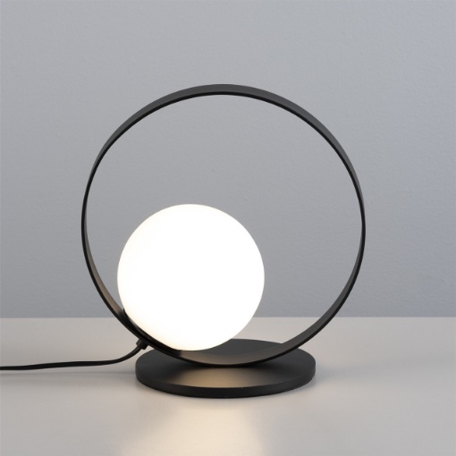 Immagine di Lampada Da Comodino Anello Nero Con Sfera Bianca Led 5w CCT Halo ACB