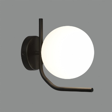 Immagine di Applique Da Parete Maui Nera Con Sfera Bianca Vetro 15 cm ACB 1xE27
