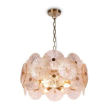 Immagine di Sospensione Oro Moderna Design Dischi Vetri Decorativi 8 Luci Aster Maytoni
