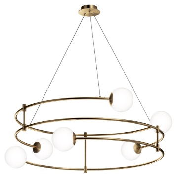 Immagine di Lampadario Moderno Camera Da Letto Oro 6 Sfere Vetro Bianco Balance Maytoni