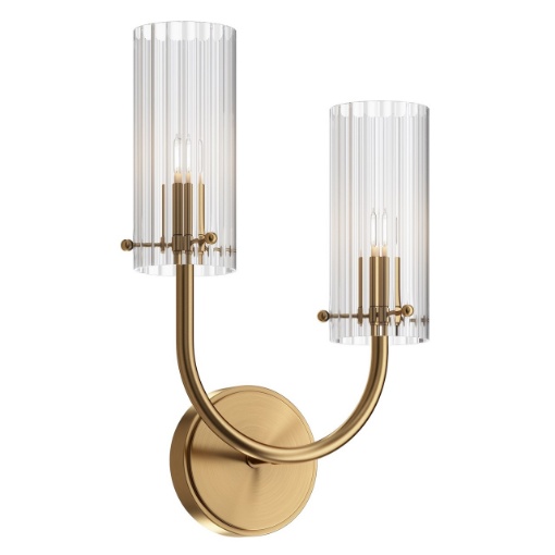 Immagine di Applique Ottone 2 Luci Bicchieri Vetro Rigato Maytoni
