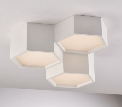 Immagine di Plafoniera Gesso Tre Faretti Esagonali Led CCT 36w Vortex Fan