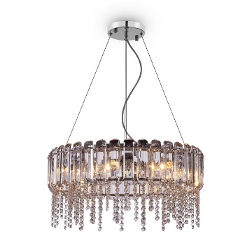 Immagine di Lampadario 8 Luci Sala Da Pranzo Cromo Lastre Vetro e Pendenti Cristallo Hail Maytoni