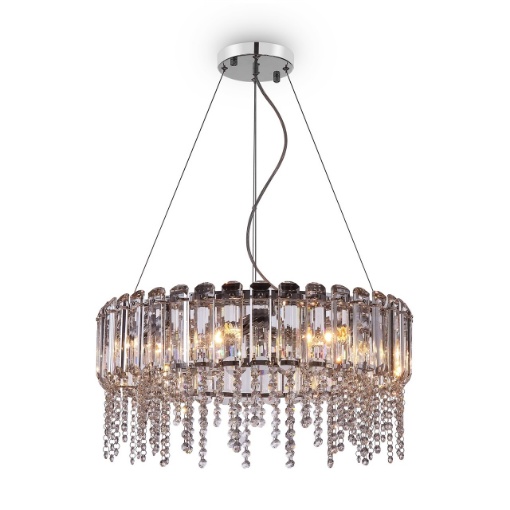 Immagine di Lampadario 8 Luci Sala Da Pranzo Cromo Lastre Vetro e Pendenti Cristallo Hail Maytoni