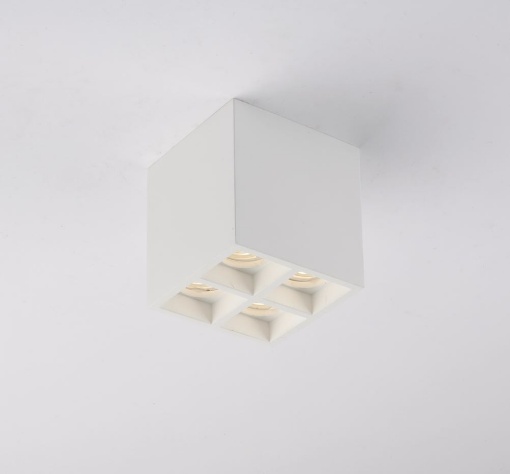 Immagine di Plafoniera Cubotto Gesso Verniciabile Senza Incasso 4 Luci Led GU10 Mini Hapis Q4 Fan Europe