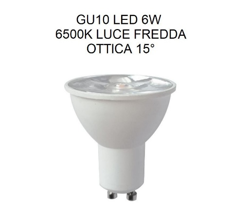 Lampadina GU10 LED 6w 6500k Luce Fredda Fascio Stretto Ottica 15°