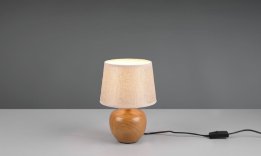 Immagine di Lumetto Tavolo Luxor Base Effetto Legno Paralume Tessuto Beige Trio Lighting