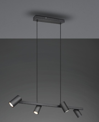 Immagine di Sospensione Nera 4 Faretti Spot GU10 Orientabili Marley Trio Lighting