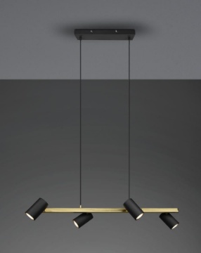 Immagine di Lampadario Lineare Per Tavolo Marley Oro Nero Con Faretti Direzionabili Trio