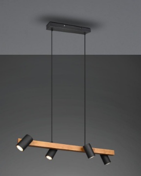 Immagine di Lampadario Lineare Legno Con Faretti Neri Direzionabili Marley Trio