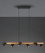 Immagine di Lampadario Binario In Legno Marley Con 6 Faretti Neri Direzionabili Per Tavolo Trio