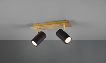 Immagine di Lampada Soffitto Due Faretti Orientabili Nero Oro Marley Trio