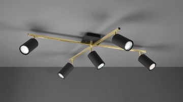 Immagine di Plafoniera Orientabile Oro Con 5 Faretti Neri GU10 Marley Trio Lighting