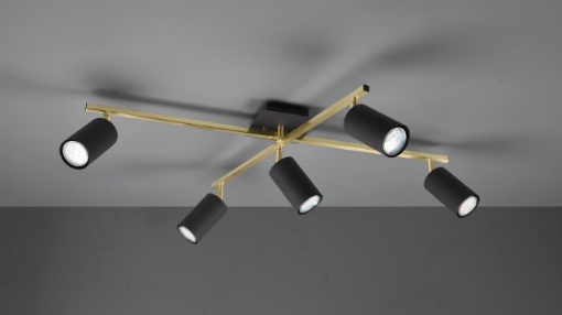 Immagine di Plafoniera Orientabile Oro Con 5 Faretti Neri GU10 Marley Trio Lighting