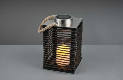 Immagine di Lampada Tavolo Squadrata Led Ricaricabile Santana Nero Sensore Crepuscolare IP44 Trio Lighting