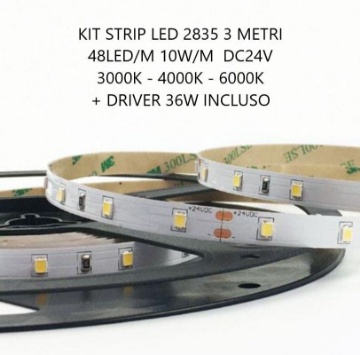 Immagine di Kit Strip Led 2835 Bobina 3 mt 10w/m 48Led/m + Alimentatore DC24V IP20