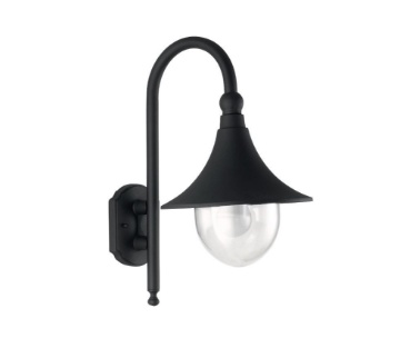 Immagine di Applique Da Esterno Braccio Curvo Verso Basso Alluminio Nero E27 IP44