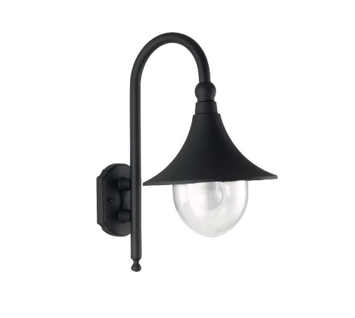 Immagine di Applique Da Esterno Braccio Curvo Verso Basso Alluminio Nero E27 IP44