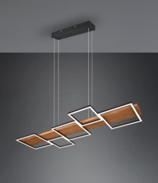Immagine di Sospensione Tavola Legno e Quadrati Led Switch Dimmer 3000K Harper Nero Trio Lighting