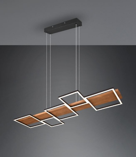 Immagine di Sospensione Tavola Legno e Quadrati Led Switch Dimmer 3000K Harper Nero Trio Lighting